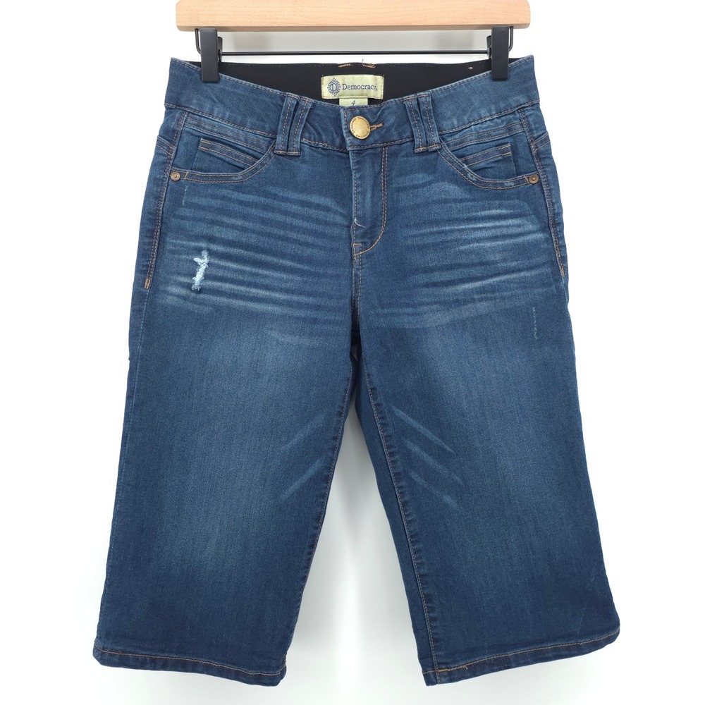 Democracy Womens Denim Bermuda Shorts Ab Technology 4‎ Blue Distressed Casual